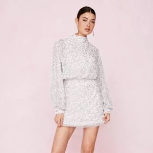 Nasty Gal Bridal Balloon Sleeve Embellished Mini Dress